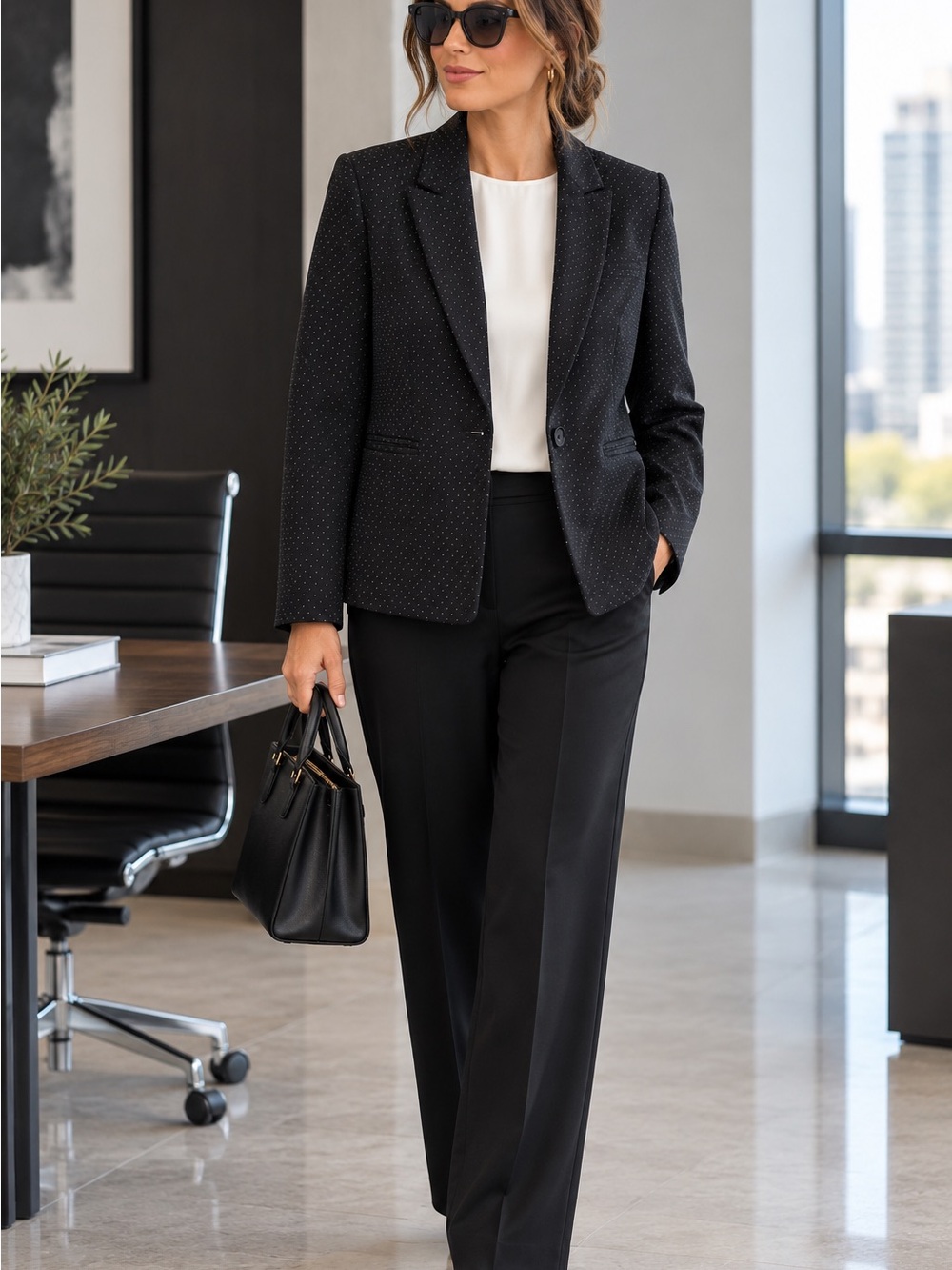 69.Tahari Black Pin Dot Notch-Lapel Blazer